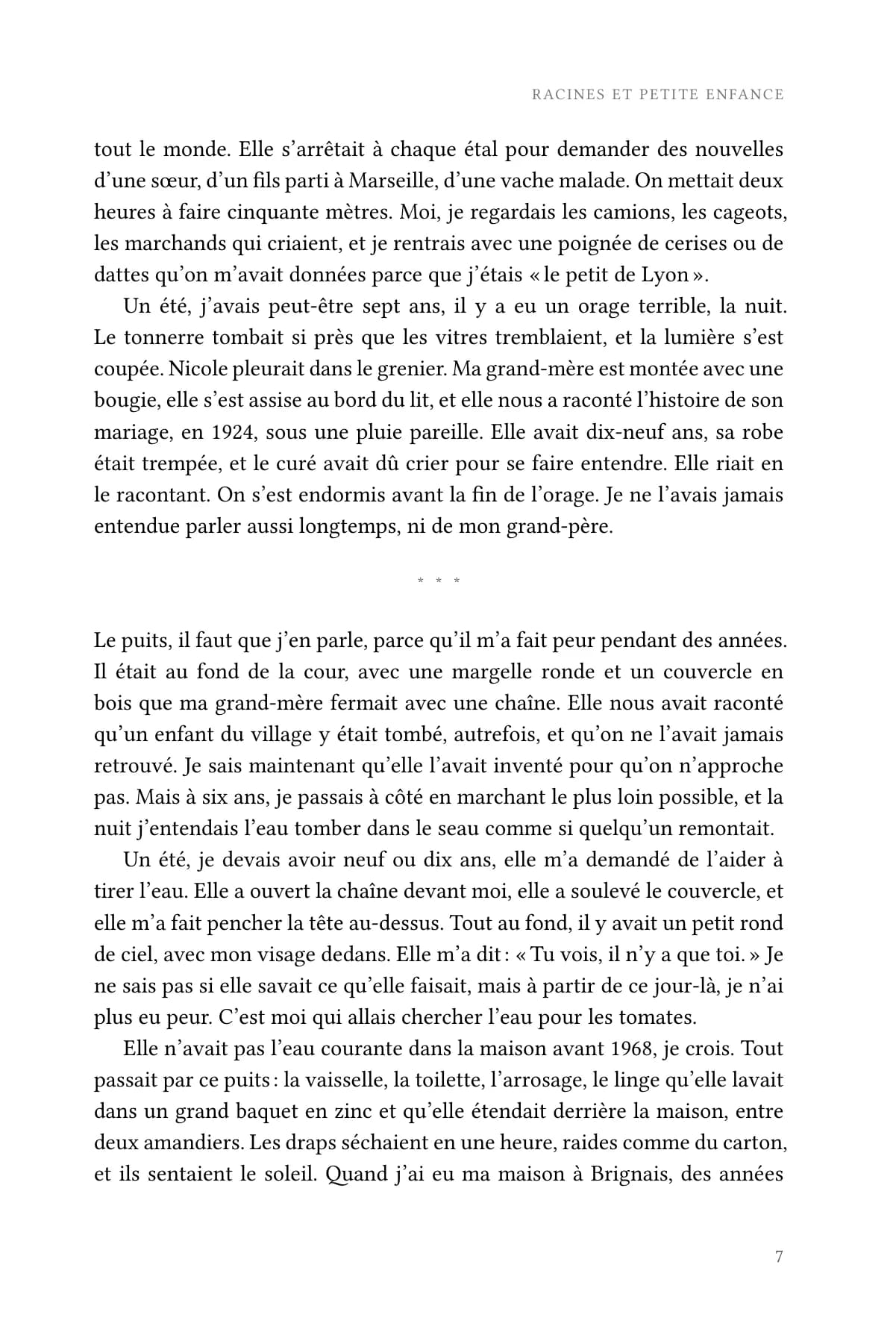 Page de récit avec en-tête courant, paragraphes justifiés et numéro de page